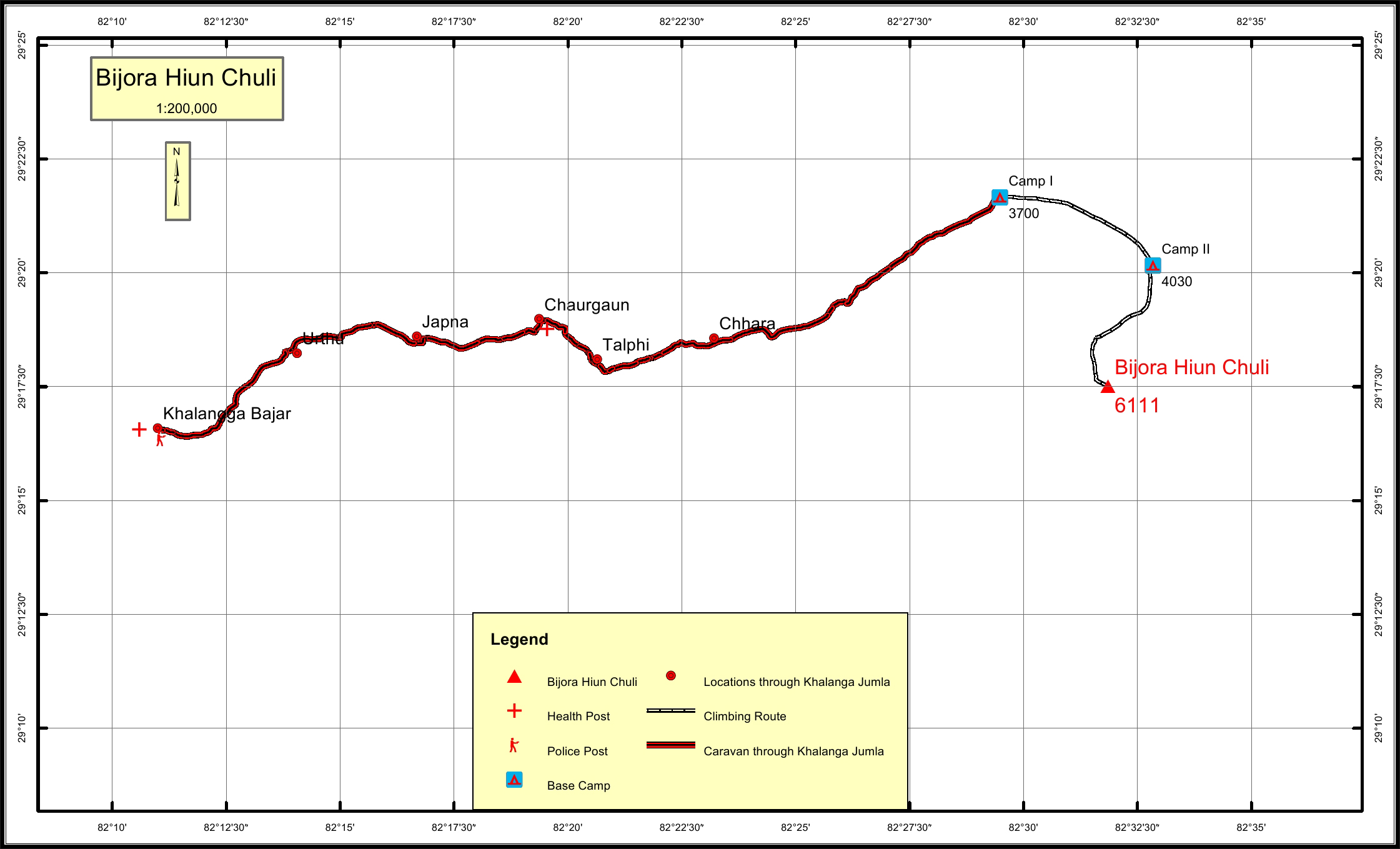 Route map for Bijora Hiun Chuli Peak Climbing