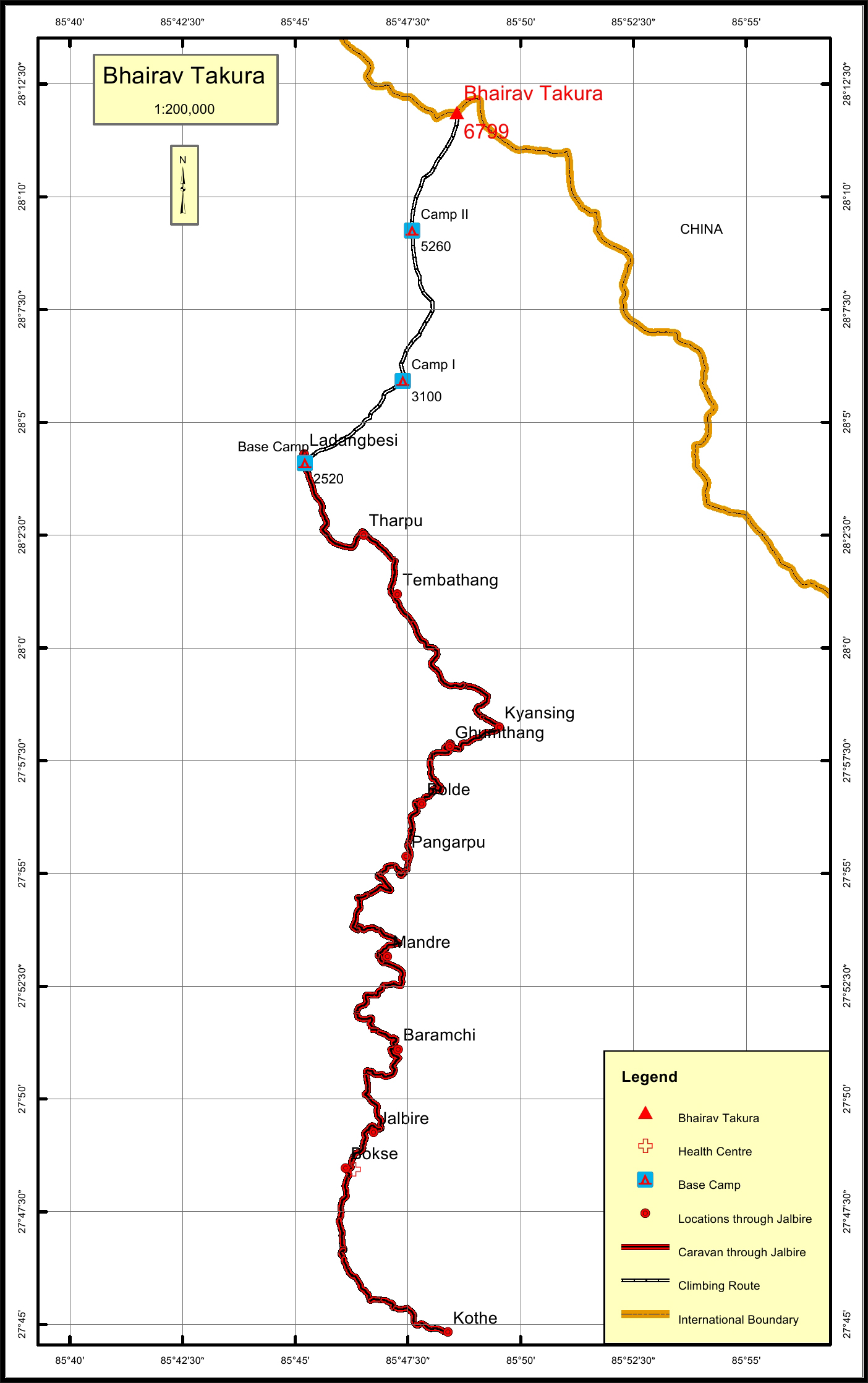 Route map for Bhairab Takura Peak Climbing
