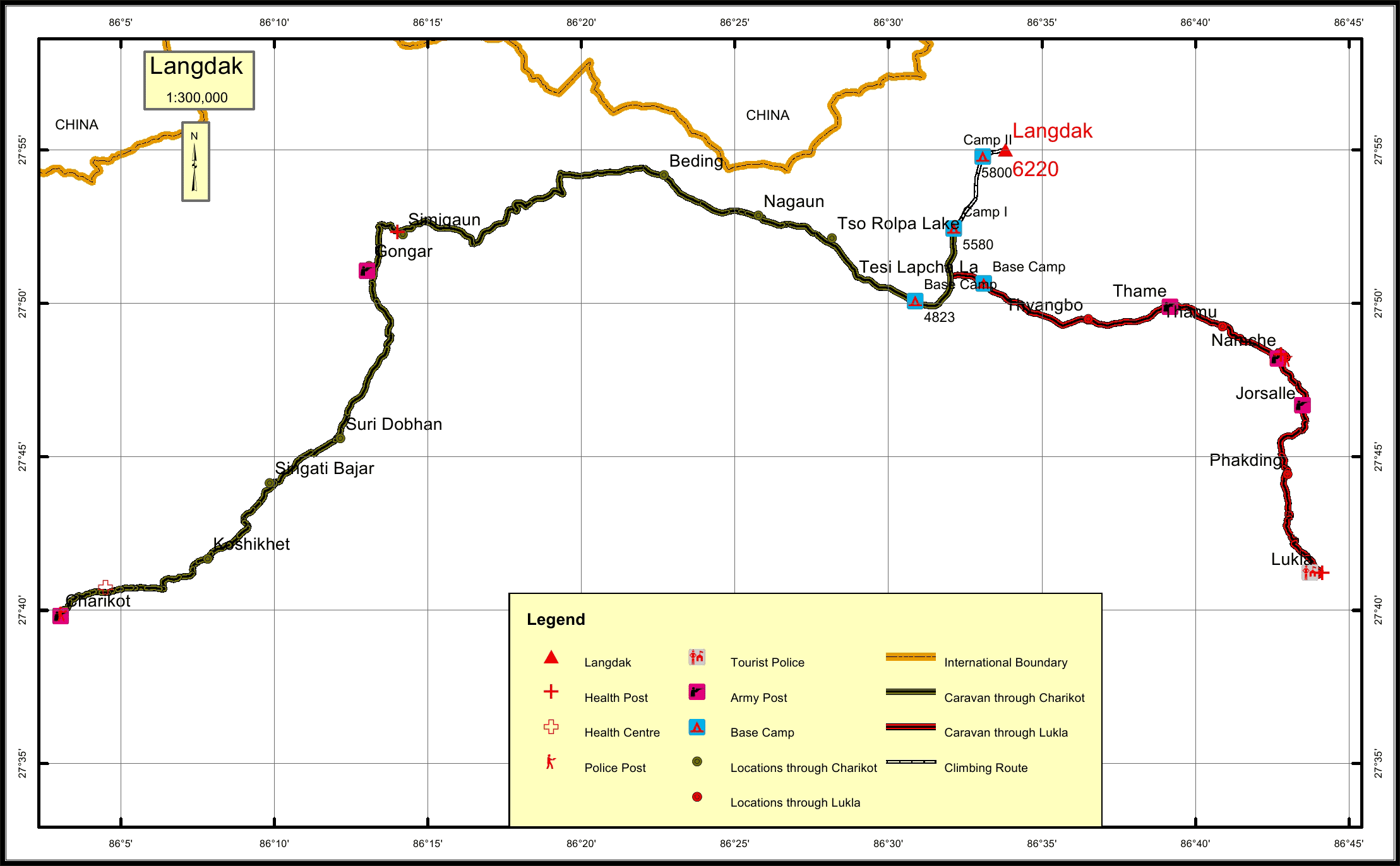 Route map for Langdak Peak Climbing