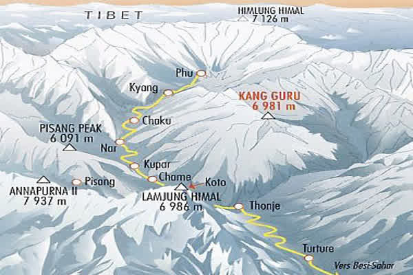 Route map for Himlung Himal Expedition (7126m)